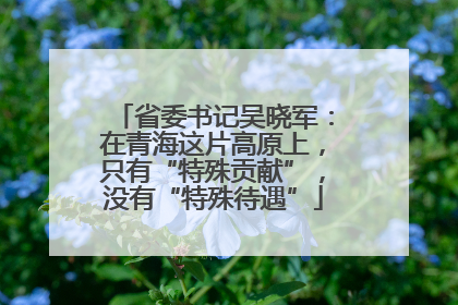省委书记吴晓军：在青海这片高原上，只有“特殊贡献”，没有“特殊待遇”
