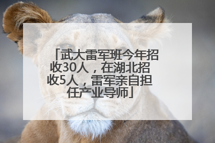 武大雷军班今年招收30人，在湖北招收5人，雷军亲自担任产业导师
