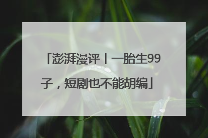 澎湃漫评丨一胎生99子，短剧也不能胡编